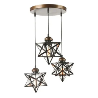 Lámpara colgante de cristal con estrella moravian de 3 luces, lámpara de techo moderna