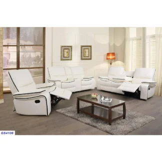 Sillón reclinable, juegos de sofás reclinables para sala de estar de 3 piezas, tapicería de cuero regenerado, reclinable manual con mesa desplegable y consola,
