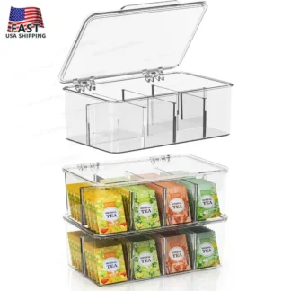 Utopia Home Paquete de 3 organizador de bolsitas de té, organizador de almacenamiento de bolsitas de té apilable con tapa, soporte para bolsitas de té para organizadores de cocina y