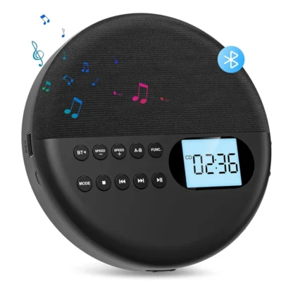 Reproductor de CD portátil A92Z y reproductor de MP3 con protección antisaliva y altavoz estéreo dual, Walkman de reproductor Bluetooth ajustable