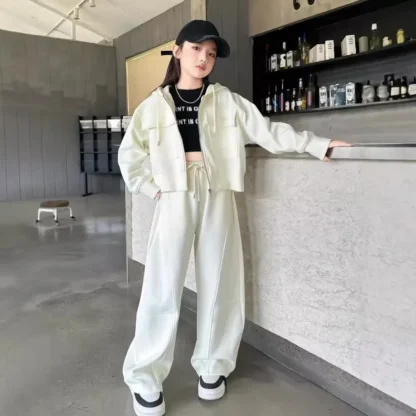 Trajes de dos piezas para niñas, ropa para niños, abrigo con capucha de estilo extranjero, pantalones de chándal informales, moda Simple, Otoño, 2024