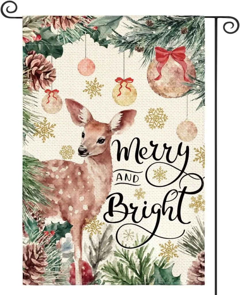 AVOIN colorlife-ciervo navideño feliz y brillante, Bandera de jardín, 12x18 pulgadas, doble cara exterior, vacaciones de invierno, decoración al aire libre para patio