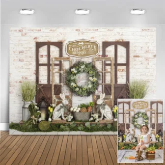 Fondo de fotografía de corona verde de primavera, decoración de conejo, huevo de Pascua, pastel de cumpleaños para niños, accesorios de estudio fotográfico Smash