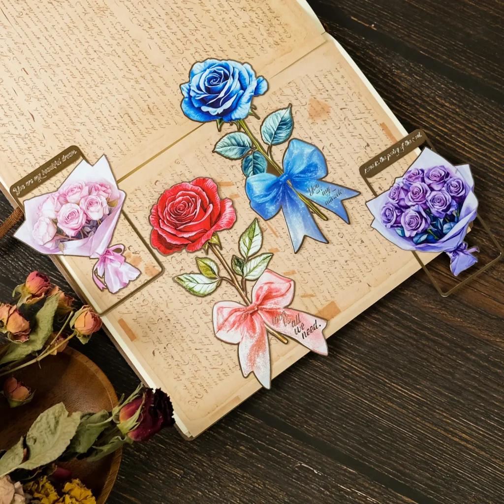 Marcapáginas de rosas románticas, papelería estética Floral, marca de libro exquisita, libro de lectura, suministros escolares, regalo del Día de San Valentín