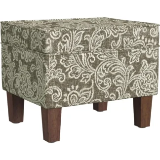 Otomana de almacenamiento rectangular moderna tapizada |   Otomana con tapa con bisagras y almacenamiento para salón y dormitorio, estampado Jacobean marrón