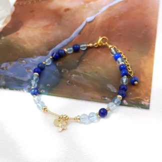 Lii Ji Lapislázuli Natural Aguamarina Americana 14K Pulsera llena de oro Joyería de moda hecha a mano