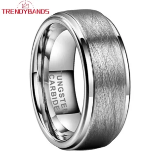 8mm 2 colores tungsteno boda banda acabado cepillado bordes biselados anillos de compromiso para hombres mujeres joyería de moda ajuste cómodo
