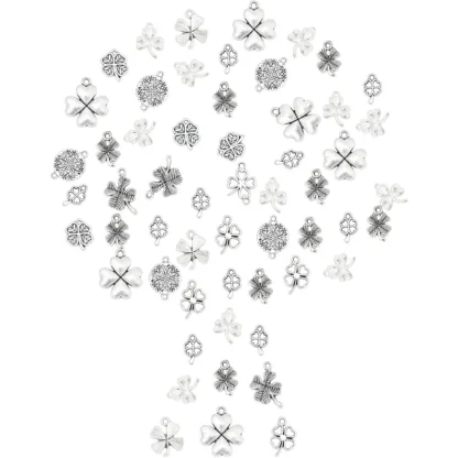 140 Uds., 10 estilos, dijes del Día de San Patricio, conector de aleación tibetana de trébol C de cuatro hojas de la suerte a granel para kit de fabricación de collares