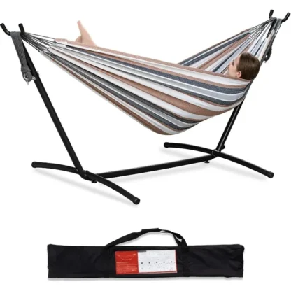 PNAEUT Hamaca doble con soporte de acero que ahorra espacio incluida para 2 personas, resistente, exterior, jardín, patio, exterior, 450 lb