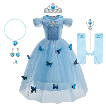 Ropa de princesa para niños, disfraz de Cenicienta, vestido de flores para niñas pequeñas, Vestidos de desfile de verano, vestido de manga de burbuja