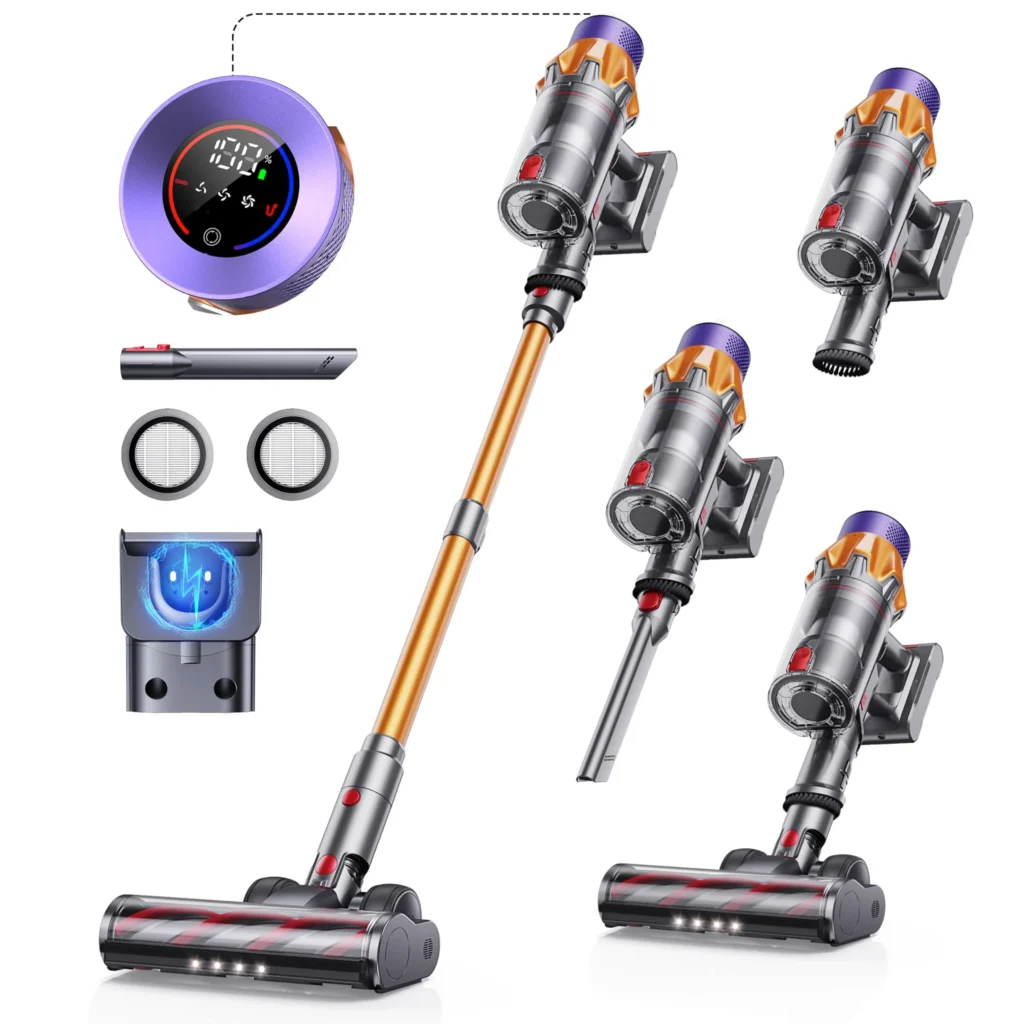 Aspiradora recargable con palo inalámbrico de 550W, faro LED ligero con filtración Hepa, máximo 45Kpa para suelo de alfombra, pelo de mascota