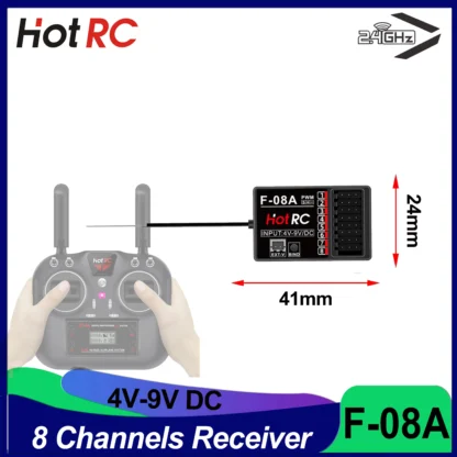 HOTRC-receptor multiusos para Dron, dispositivo de 2,4 Ghz, 8 canales, función de Control mixto, F-08A, para HotRC HT8A