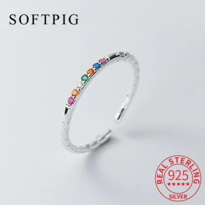 SOFTPIG-anillo ajustable de Plata de Ley 925 auténtica para mujer, circonita de colores, joyería fina clásica para fiesta, accesorios geométricos