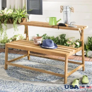 Mesa de banco convertible para exteriores, acabado de teca de madera natural, marco de acacia duradero, perfecto Patio, balcón, comedor, montaje mínimo