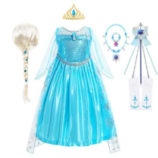 Vestido de Elsa para niñas, fiesta de cumpleaños de verano, disfraz de princesa con lentejuelas, vestido para niños