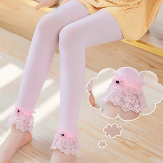Pantalones recortados de encaje grande de terciopelo para niñas, leggings finos de terciopelo de color sólido, moda coreana, calcetines lindos para bebés y estudiantes, Verano