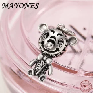Colgante de oso hueco Retro personalizado para mujer, joyería creativa coreana, Plata de Ley 925