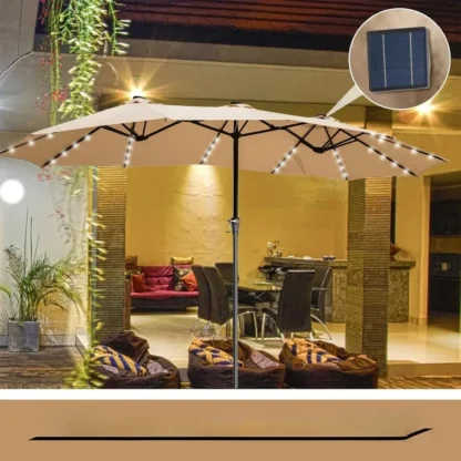 Sombrillas de Patio grandes con luces LED solares, sombrillas de mercado de mesa al aire libre Extra grandes de doble cara con manivela