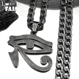 Ojo de Ra Horus, collares con colgante de ojos egipcios para hombres, amuleto de acero inoxidable, símbolo, pistola de Hip Hop, collar de cadena negra, joyería