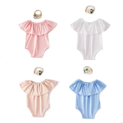 U50F 1 Juego mono y tocado para niñas recién nacidas vestido princesa traje fotografía
