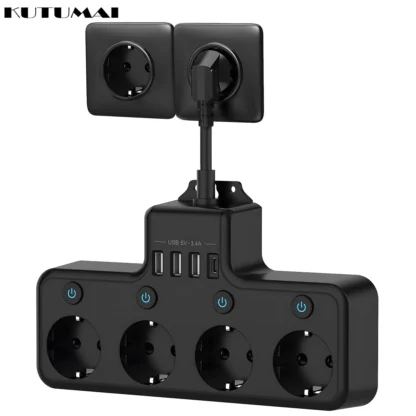 KUTUMAI-regleta con 4 tomas de corriente AC, enchufe eléctrico de pared, 3 USB-A y 1 USB-C, toma de corriente de carga rápida para el hogar y la Oficina