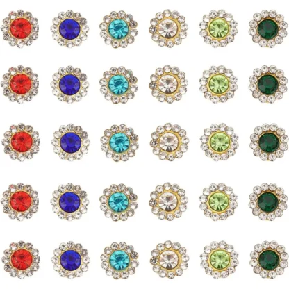 600 Uds. De diamantes de imitación con forma de flor de 8mm para coser en 6 colores, botones de cuentas con parte posterior plana brillante, botones de adornos de cristal para hacer kit