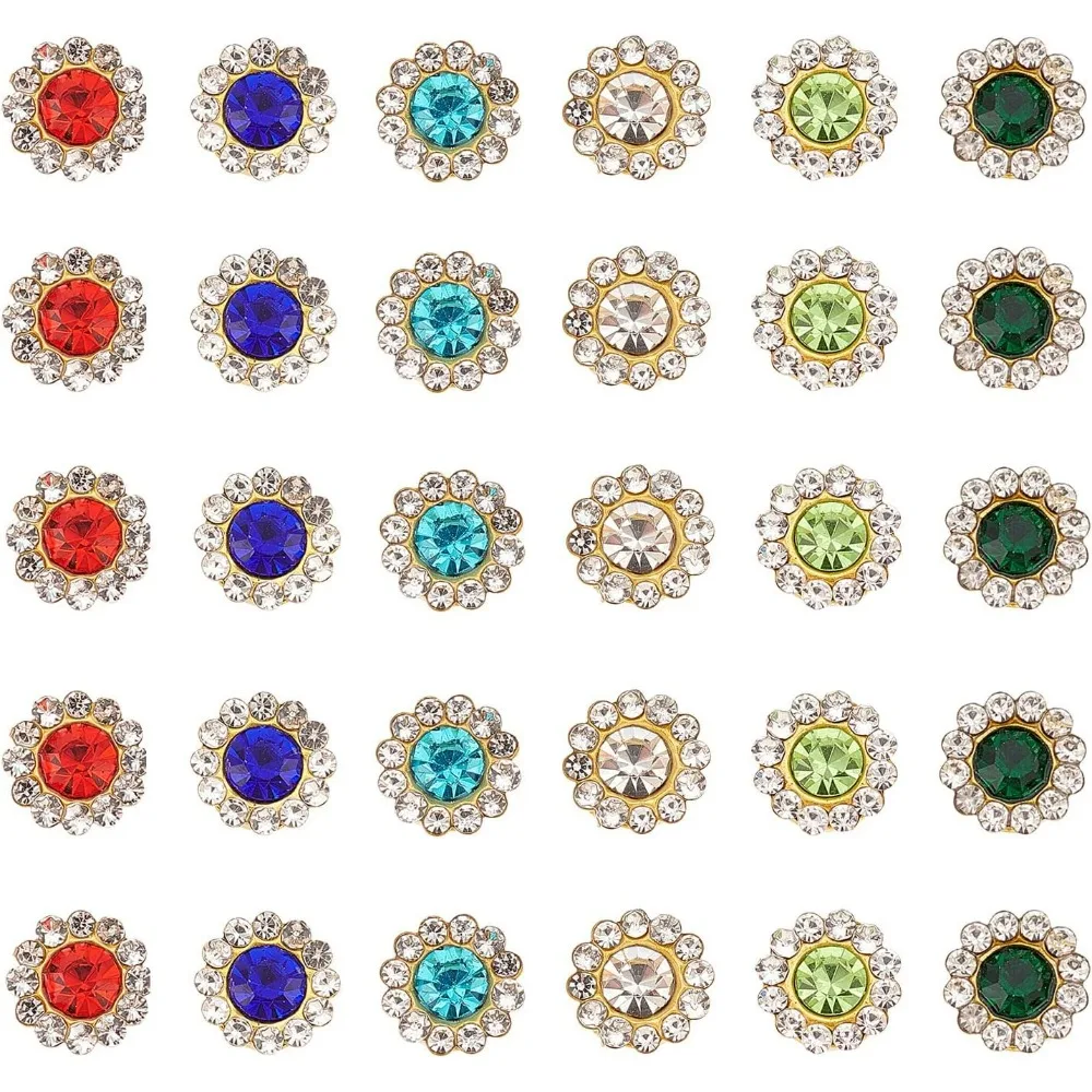 600 Uds. De diamantes de imitación con forma de flor de 8mm para coser en 6 colores, botones de cuentas con parte posterior plana brillante, botones de adornos de cristal para hacer kit