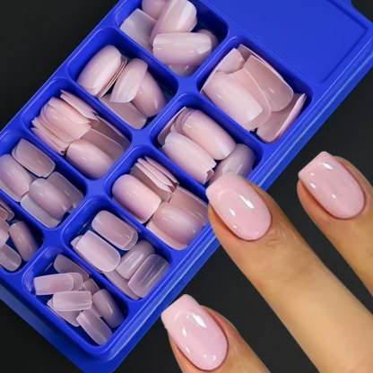100 Uds. De uñas postizas acrílicas trapezoidales medianos, color rosa y blanco, cobertura completa, extensión de uñas artificiales, puntas de uñas postizas