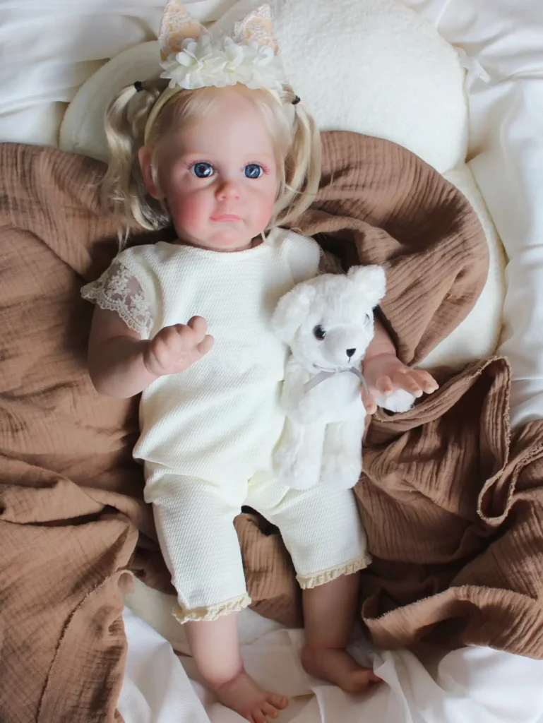 Muñeca reborn de 60 cm, cuerpo de tela suave, muñeca realista, unisex, ojos azules, regalo de Navidad para niña