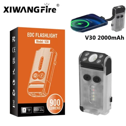 XIWANGFIRE-linterna LED V30 EDC, luz de trabajo recargable tipo C, linterna de bolsillo para acampar con luz UV