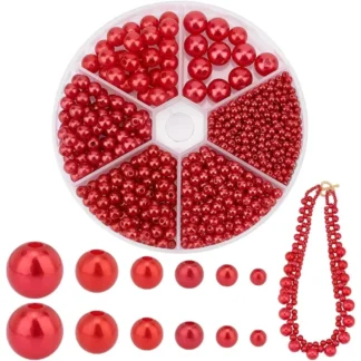 6 tamaños de perlas rojas, perlas de imitación acrílicas, 1070 Uds., perlas artesanales, espaciador suelto redondo para kit de fabricación de joyas