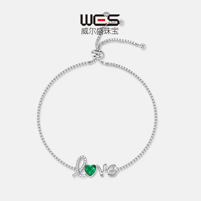 Pulsera de Esmeralda cultivada de amor, oro de 18 quilates lleno de piedras de bebé de colores PT950, joyería de mano del tesoro de color de amor de platino