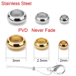 100 Uds PVD nunca se decolora cubiertas de cuentas de engarce de acero inoxidable 2 2,5 3mm cuentas de tapón final espaciador para hacer joyería de collar DIY