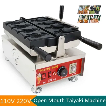 4 Uds. Taiyaki eléctrico de boca abierta para helado, 220/110V, máquina eléctrica para gofres con cono de pargo de boca abierta, gran oferta, equipo para aperitivos