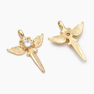 10 Uds. Colgante de espada de ala de oro pavimentado con circonita cúbica, dije de collar para fabricación de joyería, suministros de Material Diy, accesorios (GB-2677)