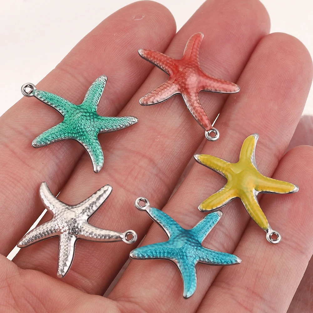 Colgante de acero inoxidable con forma de estrella de mar, colgante esmaltado de concha de mar, collar, pulsera, fabricación de joyas, pendientes, 20 piezas
