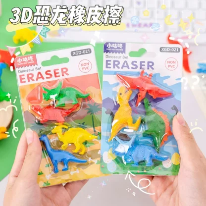 Útiles escolares para niños, juego de borrador de modelado de dinosaurio 3D de dibujos animados creativos, premios, regalos pequeños, borrador para niños, suministros escolares Kawaii