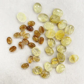Cabujones ovalados de cuarzo rutilado natural al por mayor de fábrica - Piedra preciosa de aguja dorada para la fabricación de joyas de anillos y pendientes