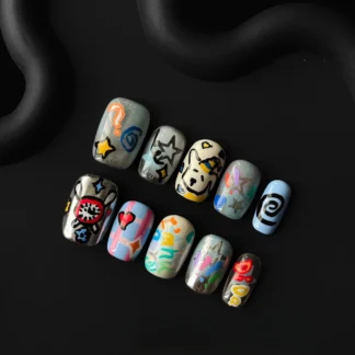 Nuevo Parche de uñas de Graffiti pintado a mano puro, pieza personalizada con acabado de uñas postizas, prensa en uñas, estilo corto personalizado