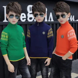 Suéter para niños Camisa gruesa de algodón con cremallera para niños 8-15 suéter para niños con suéter de punto y forro polar