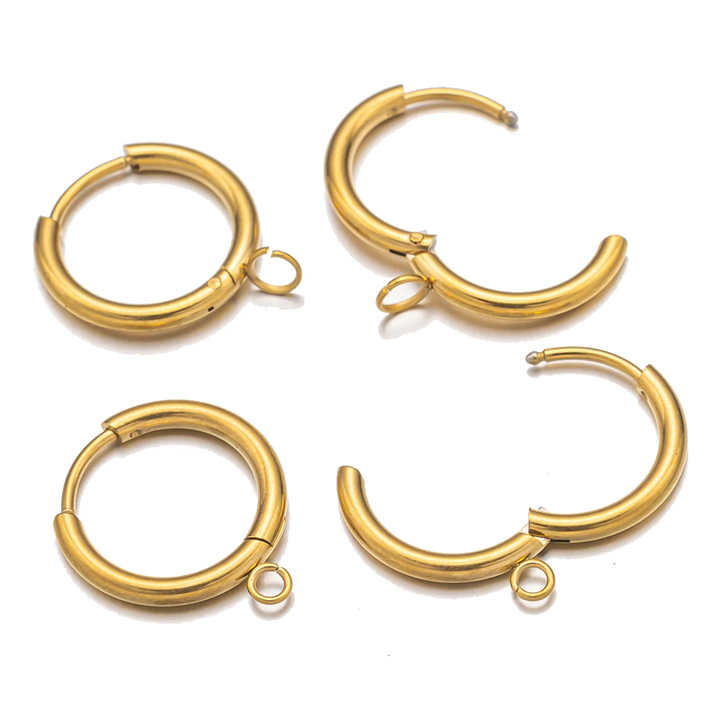 10 unids/lote de pendientes de aro de acero inoxidable de Color dorado, ganchos para las orejas con Base de anillo para joyería DIY, suministros, accesorios