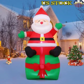 Decoración inflable de Papá Noel de Navidad de 7 pies con luces LED, caja de regalo inflable para interiores y exteriores, decoración navideña