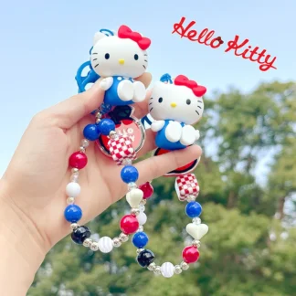 Sanrio Hello Kitty llavero lindo Anime dibujos animados KT gato teléfono móvil mochila llave colgante de cuentas bolsa decoración adornos regalos