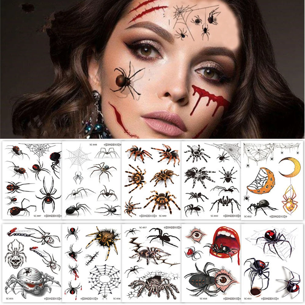 Mano muñeca impermeable 3D araña arte corporal aterrador Halloween tatuaje falso araña Halloween tatuaje tatuaje temporal pegatina
