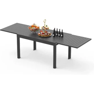 Mesa de exterior de aluminio duradera y resistente con características ampliables, diseño de hoja moderno, mesa de exterior fácil de montar