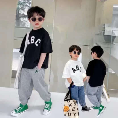 Camisetas de media manga con cuello redondo para niños, ropa con estampado en inglés, Tops bonitos de verano para bebés, novedad