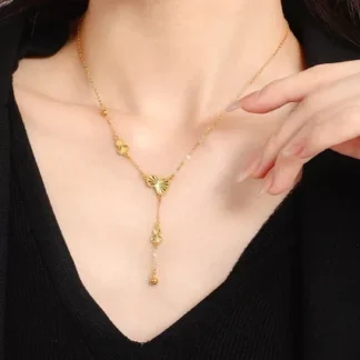 Collar de la fortuna de 24 quilates con colgante de calabaza y borla para mujer, conjunto de oro puro AU999, collar, regalo de cumpleaños para novia
