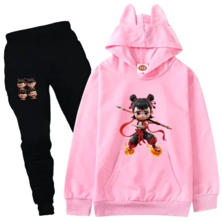 Sudadera con capucha de película Nezha2 Sudadera con capucha Niños Dibujos animados Ne Zha Aobing Sudaderas con capucha Pantalones Conjuntos de 2 piezas Sudaderas con capucha para niños Jerséis para niñas Chándales
