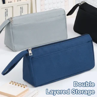 Estuche de lápices Oxford portátil a la moda, caja de papelería Simple de doble capa, bolsa de lápices para niños, estuche de lápices de gran capacidad, regalos
