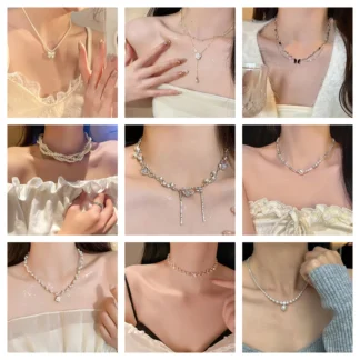 Cadena de clavícula de amor con perlas de imitación de temperamento para mujeres y niñas, pulsera dulce y versátil, accesorios de joyería, regalos de cumpleaños